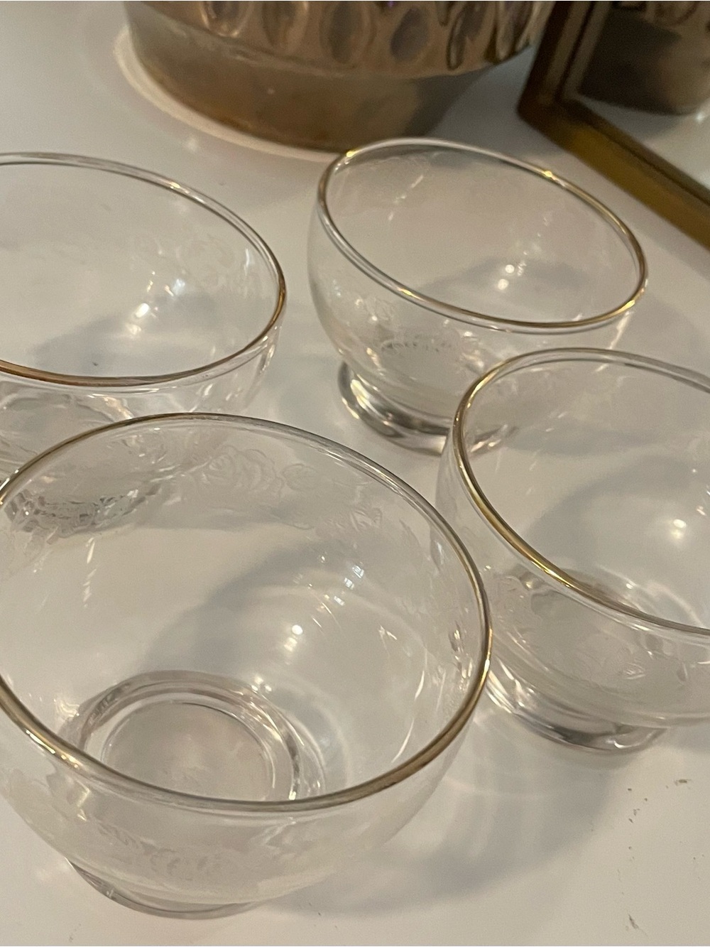 Vintage Clear Glass Dessert Bowls with Gold Rim - Set of 4